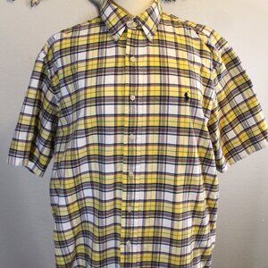 Polo Ralph Lauren Classic Fit Oxford Shirt Yellow Plaid Mens XL Short Sleeve